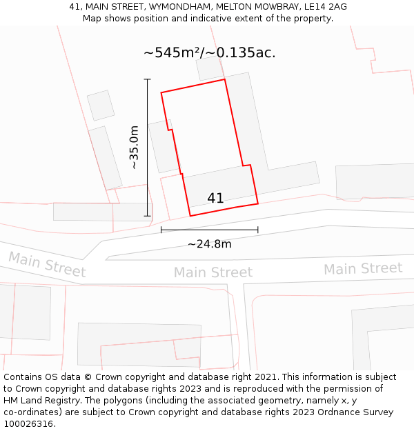 41, MAIN STREET, WYMONDHAM, MELTON MOWBRAY, LE14 2AG: Plot and title map