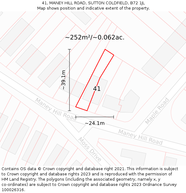 41, MANEY HILL ROAD, SUTTON COLDFIELD, B72 1JL: Plot and title map