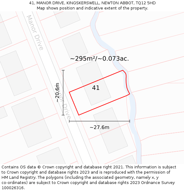 41, MANOR DRIVE, KINGSKERSWELL, NEWTON ABBOT, TQ12 5HD: Plot and title map