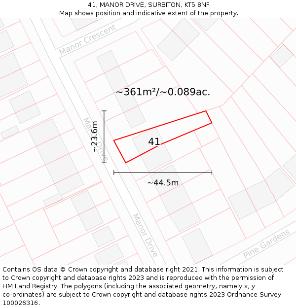 41, MANOR DRIVE, SURBITON, KT5 8NF: Plot and title map