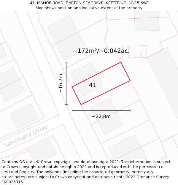 41, MANOR ROAD, BARTON SEAGRAVE, KETTERING, NN15 6WE: Plot and title map