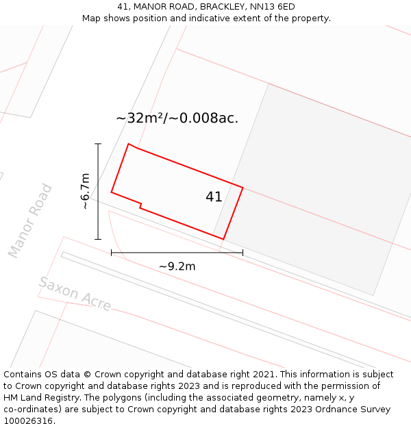 41, MANOR ROAD, BRACKLEY, NN13 6ED: Plot and title map