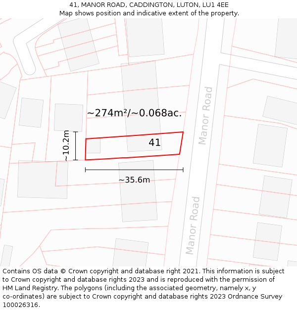 41, MANOR ROAD, CADDINGTON, LUTON, LU1 4EE: Plot and title map