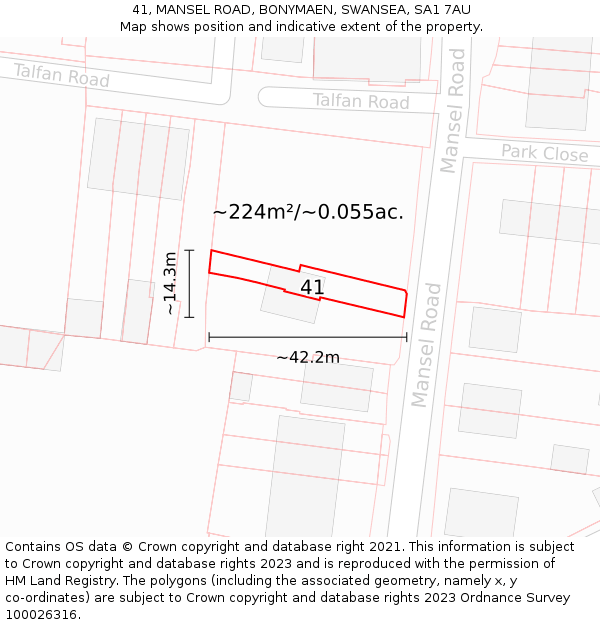 41, MANSEL ROAD, BONYMAEN, SWANSEA, SA1 7AU: Plot and title map