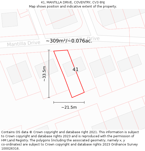 41, MANTILLA DRIVE, COVENTRY, CV3 6NJ: Plot and title map