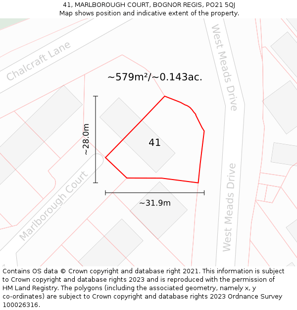 41, MARLBOROUGH COURT, BOGNOR REGIS, PO21 5QJ: Plot and title map