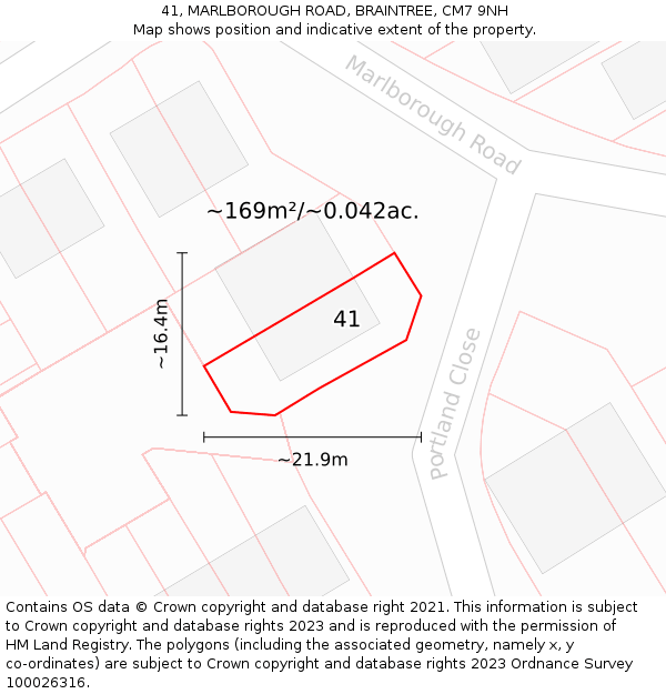 41, MARLBOROUGH ROAD, BRAINTREE, CM7 9NH: Plot and title map