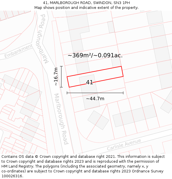 41, MARLBOROUGH ROAD, SWINDON, SN3 1PH: Plot and title map