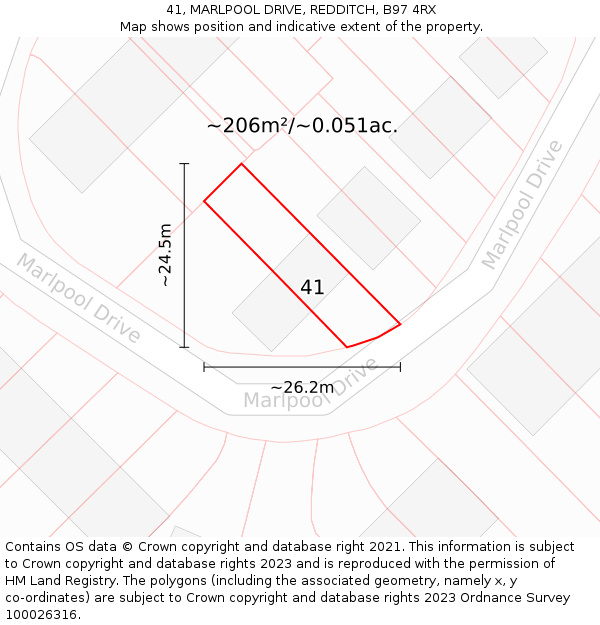 41, MARLPOOL DRIVE, REDDITCH, B97 4RX: Plot and title map