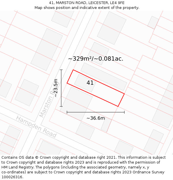 41, MARSTON ROAD, LEICESTER, LE4 9FE: Plot and title map