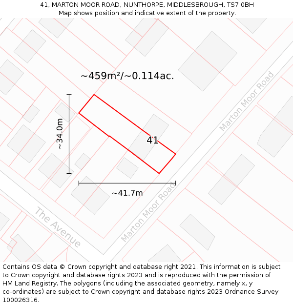 41, MARTON MOOR ROAD, NUNTHORPE, MIDDLESBROUGH, TS7 0BH: Plot and title map
