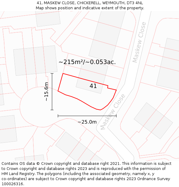 41, MASKEW CLOSE, CHICKERELL, WEYMOUTH, DT3 4NL: Plot and title map