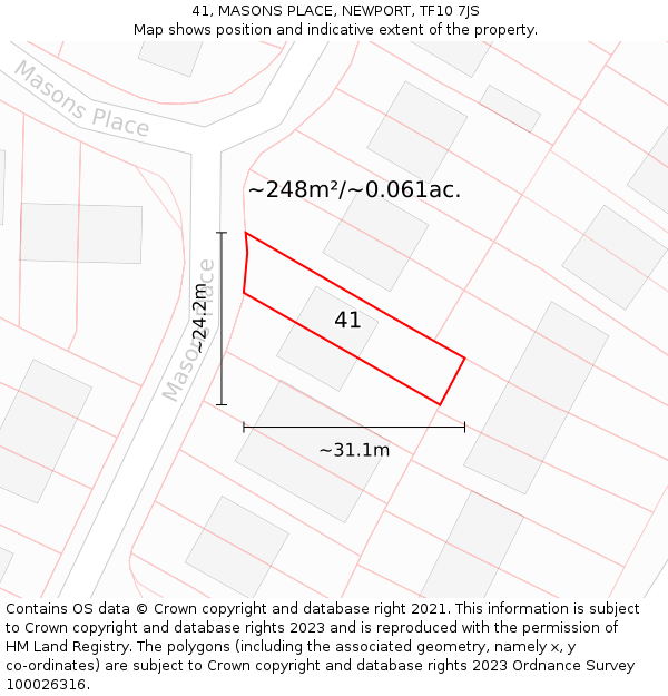 41, MASONS PLACE, NEWPORT, TF10 7JS: Plot and title map