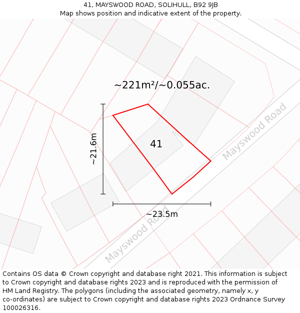 41, MAYSWOOD ROAD, SOLIHULL, B92 9JB: Plot and title map