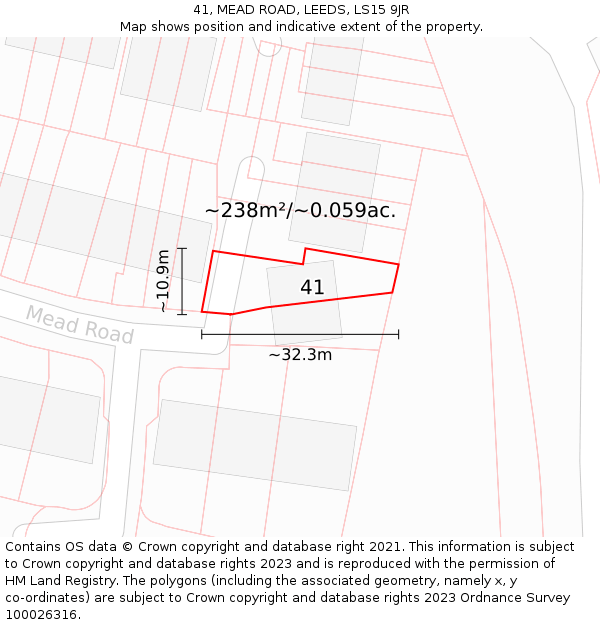 41, MEAD ROAD, LEEDS, LS15 9JR: Plot and title map