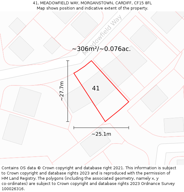 41, MEADOWFIELD WAY, MORGANSTOWN, CARDIFF, CF15 8FL: Plot and title map