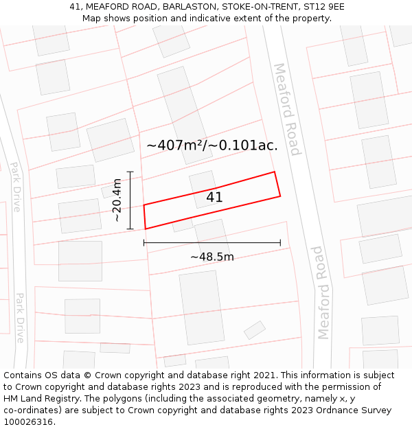 41, MEAFORD ROAD, BARLASTON, STOKE-ON-TRENT, ST12 9EE: Plot and title map