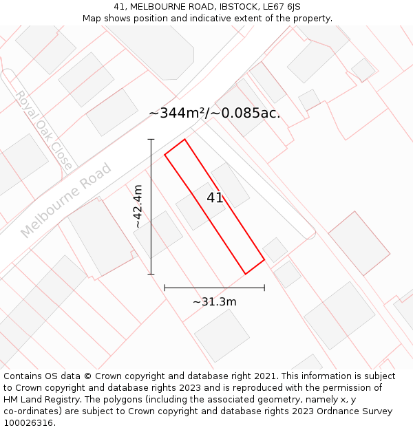 41, MELBOURNE ROAD, IBSTOCK, LE67 6JS: Plot and title map