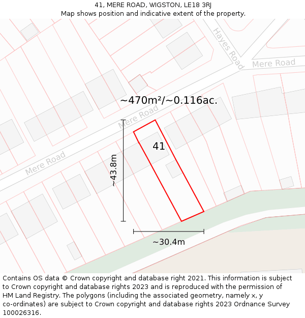 41, MERE ROAD, WIGSTON, LE18 3RJ: Plot and title map
