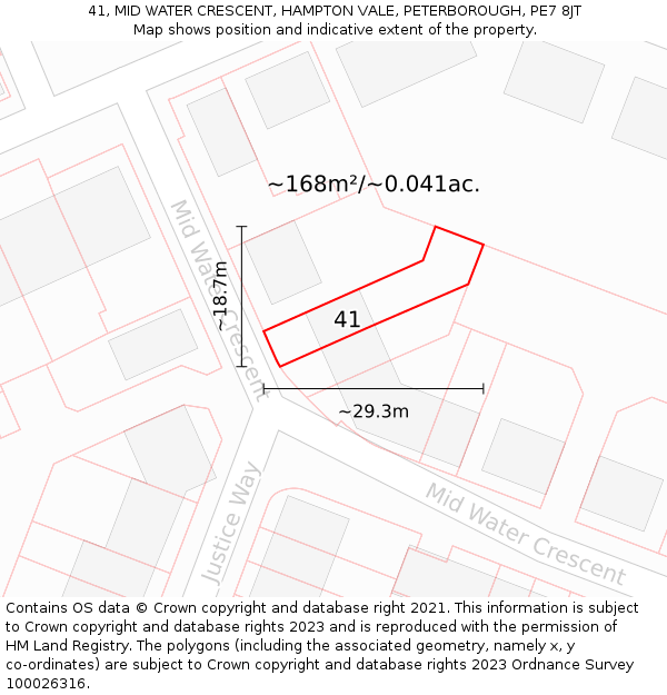 41, MID WATER CRESCENT, HAMPTON VALE, PETERBOROUGH, PE7 8JT: Plot and title map