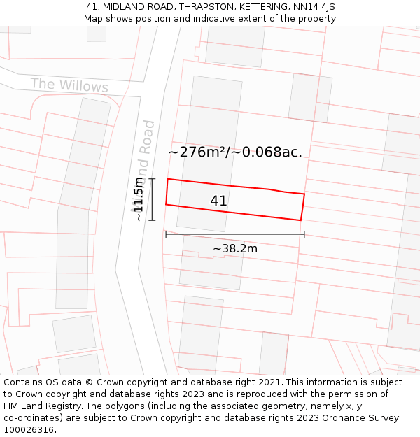 41, MIDLAND ROAD, THRAPSTON, KETTERING, NN14 4JS: Plot and title map