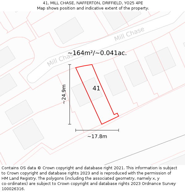 41, MILL CHASE, NAFFERTON, DRIFFIELD, YO25 4PE: Plot and title map