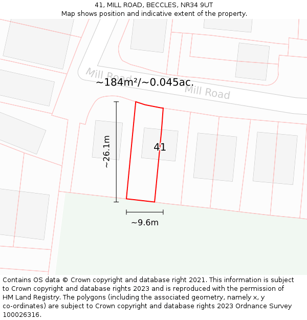 41, MILL ROAD, BECCLES, NR34 9UT: Plot and title map