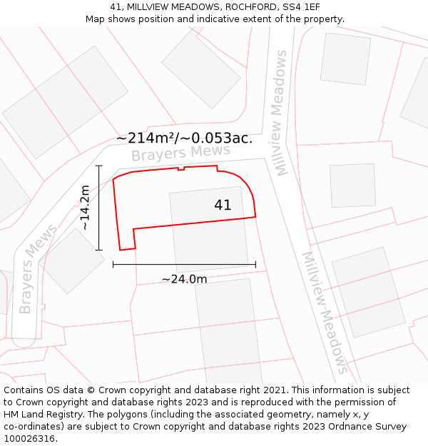 41, MILLVIEW MEADOWS, ROCHFORD, SS4 1EF: Plot and title map