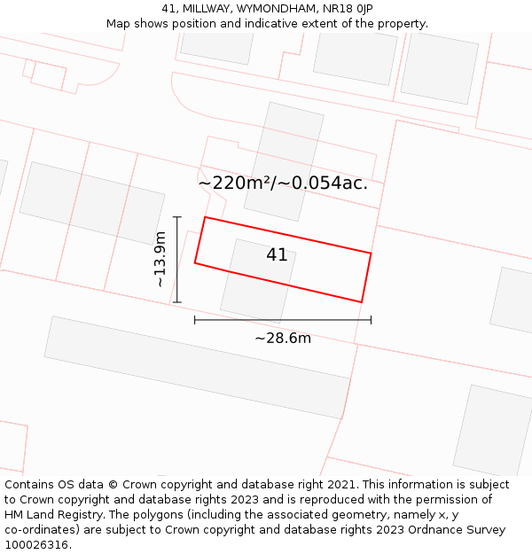 41, MILLWAY, WYMONDHAM, NR18 0JP: Plot and title map