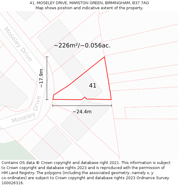 41, MOSELEY DRIVE, MARSTON GREEN, BIRMINGHAM, B37 7AG: Plot and title map