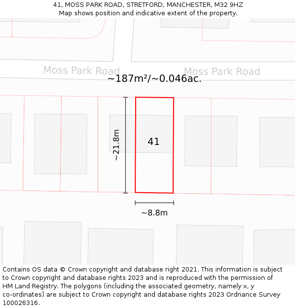 41, MOSS PARK ROAD, STRETFORD, MANCHESTER, M32 9HZ: Plot and title map