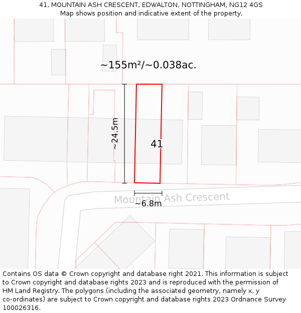 41, MOUNTAIN ASH CRESCENT, EDWALTON, NOTTINGHAM, NG12 4GS: Plot and title map