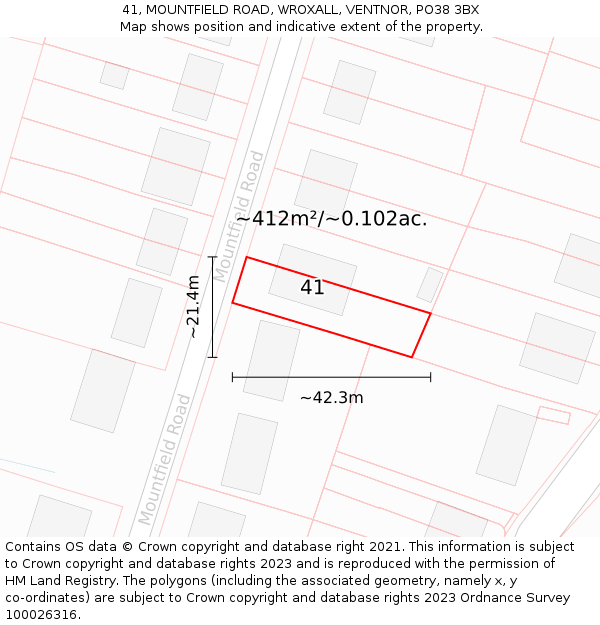 41, MOUNTFIELD ROAD, WROXALL, VENTNOR, PO38 3BX: Plot and title map