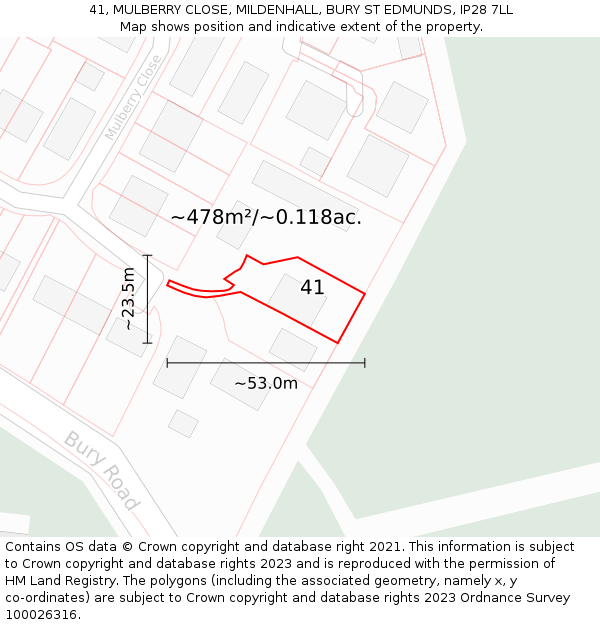 41, MULBERRY CLOSE, MILDENHALL, BURY ST EDMUNDS, IP28 7LL: Plot and title map