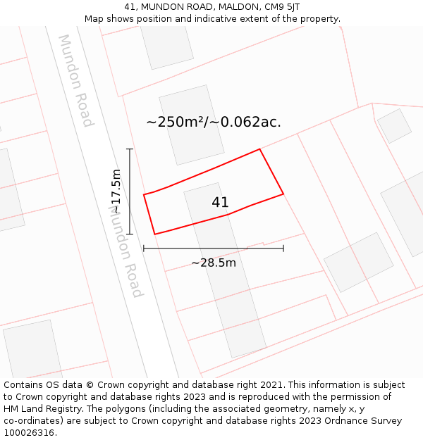 41, MUNDON ROAD, MALDON, CM9 5JT: Plot and title map