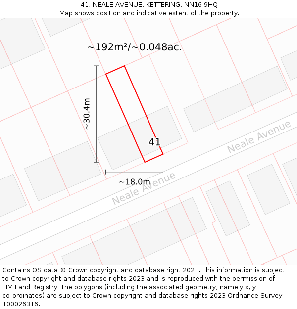 41, NEALE AVENUE, KETTERING, NN16 9HQ: Plot and title map