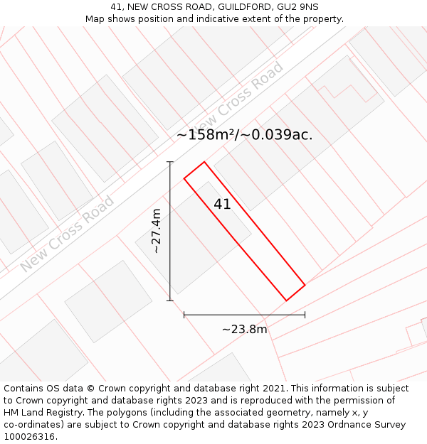 41, NEW CROSS ROAD, GUILDFORD, GU2 9NS: Plot and title map