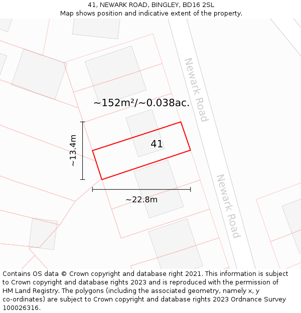 41, NEWARK ROAD, BINGLEY, BD16 2SL: Plot and title map