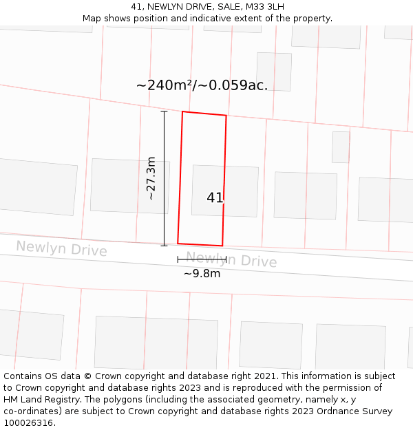 41, NEWLYN DRIVE, SALE, M33 3LH: Plot and title map