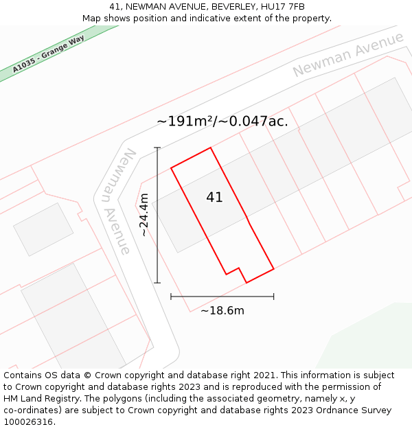 41, NEWMAN AVENUE, BEVERLEY, HU17 7FB: Plot and title map