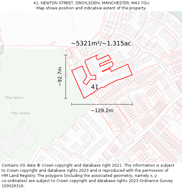 41, NEWTON STREET, DROYLSDEN, MANCHESTER, M43 7GU: Plot and title map