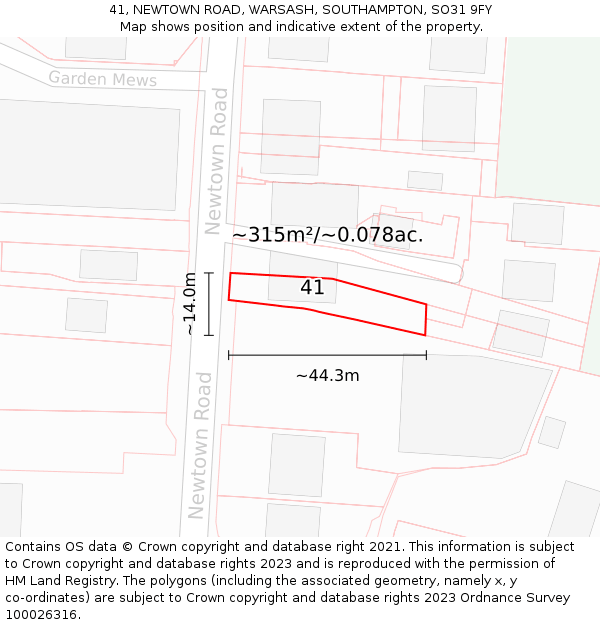 41, NEWTOWN ROAD, WARSASH, SOUTHAMPTON, SO31 9FY: Plot and title map