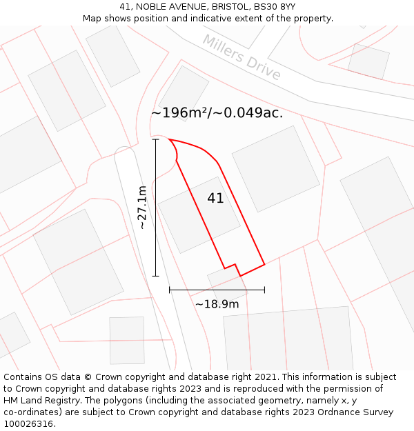 41, NOBLE AVENUE, BRISTOL, BS30 8YY: Plot and title map