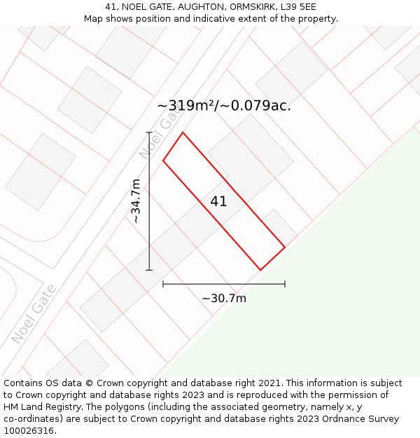 41, NOEL GATE, AUGHTON, ORMSKIRK, L39 5EE: Plot and title map