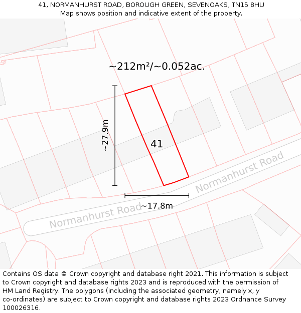 41, NORMANHURST ROAD, BOROUGH GREEN, SEVENOAKS, TN15 8HU: Plot and title map