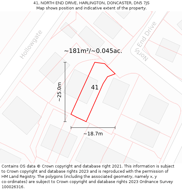 41, NORTH END DRIVE, HARLINGTON, DONCASTER, DN5 7JS: Plot and title map