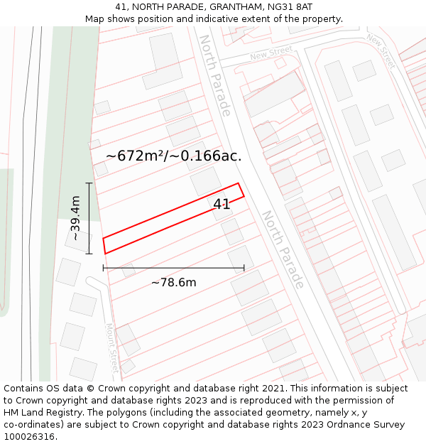 41, NORTH PARADE, GRANTHAM, NG31 8AT: Plot and title map