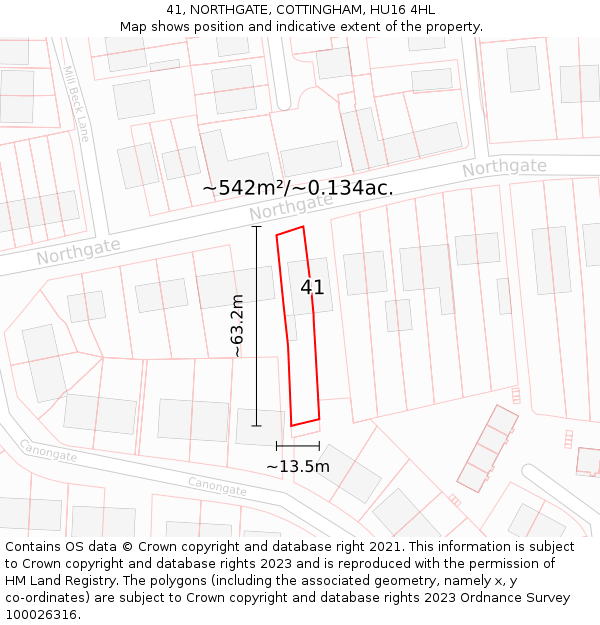 41, NORTHGATE, COTTINGHAM, HU16 4HL: Plot and title map