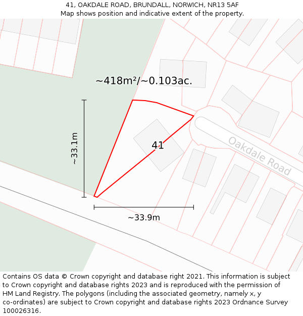 41, OAKDALE ROAD, BRUNDALL, NORWICH, NR13 5AF: Plot and title map