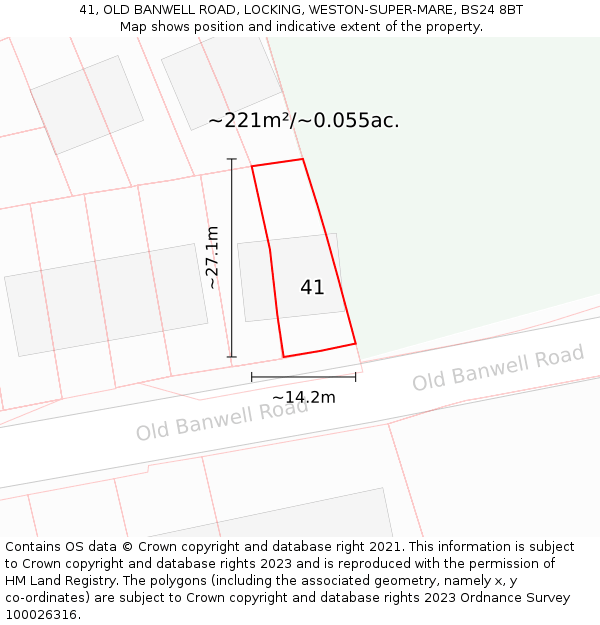 41, OLD BANWELL ROAD, LOCKING, WESTON-SUPER-MARE, BS24 8BT: Plot and title map